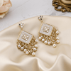 Tessara Gold-Plated Pearl Woven Diamond Chandelier Earrings in White