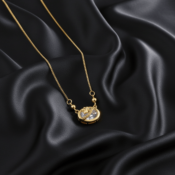 Tessara Gold-Plated White AD-Studded Clover Pendant