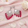 Tessara Silver-Plated Kundan Chandelier Earrings with Rani Pink Beaded Tassels