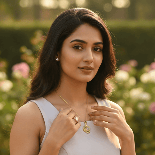 Tessara Gold-Plated Translucent Stone Floral & Solitaire Set