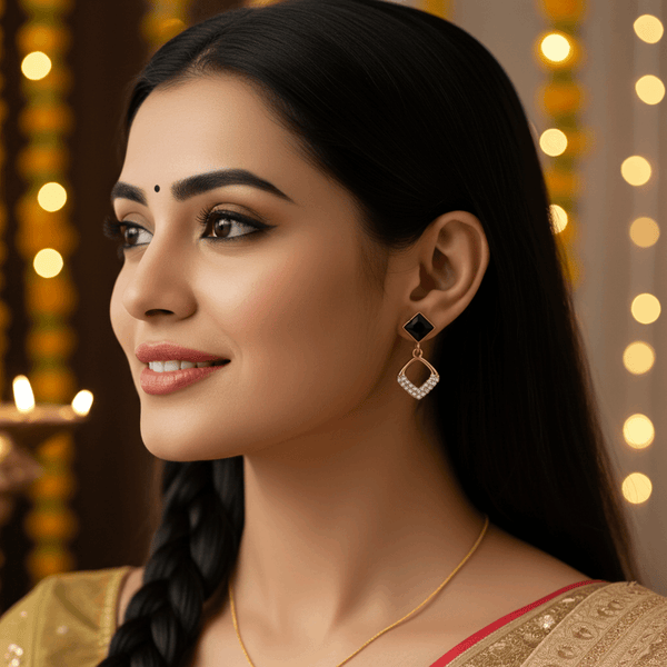 Tessara Rose Gold-Plated Black Stone & Zirconia Drop Earrings