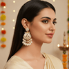 Tessara Gold-Plated Kundan & Pearl Drop Earrings in White