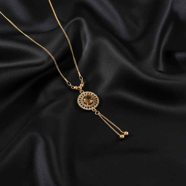 Tessara Gold-Plated Brown & White AD-Studded Tassel Pendant