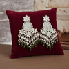 Tessara Silver Kundan Chandeliers with Mehendi Green Beads