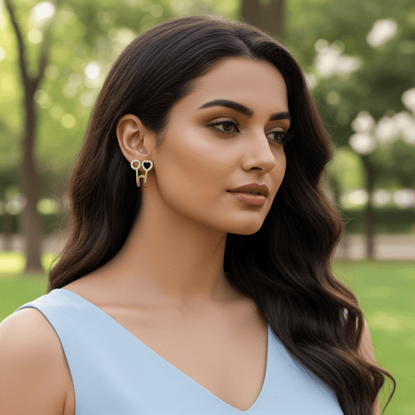 Tessara Gold-Plated Zirconia Heart & Hexagonal Earrings