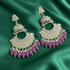 Tessara Silver-Plated Kundan Chandbali Earrings with Lavender Beads