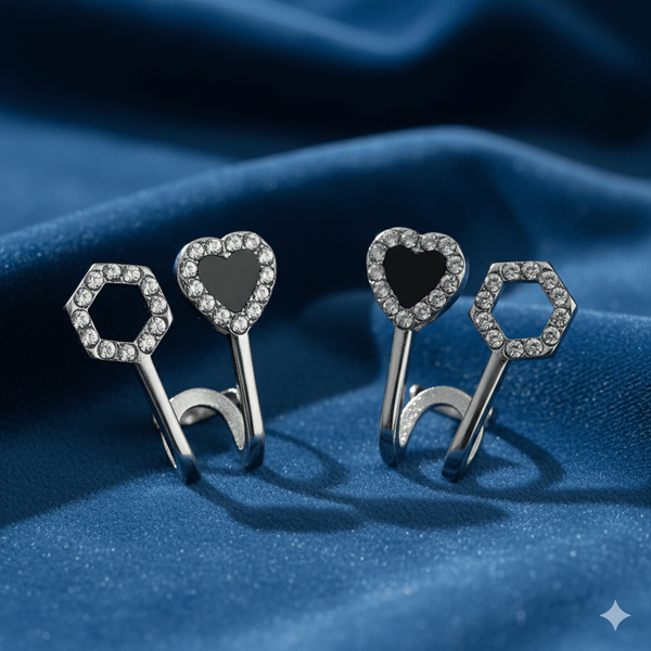 Tessara Silver-Plated Zirconia Heart & Hexagonal Earrings