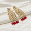 Tessara Gold-Plated Kundan Chandelier Earrings with Maroon Beads
