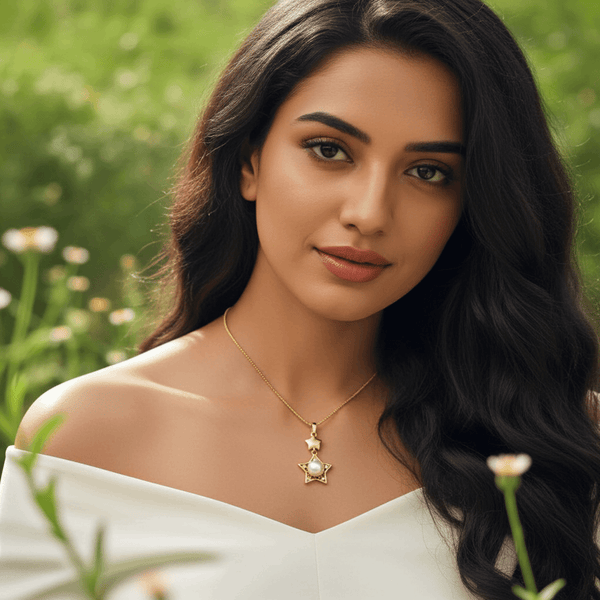 Tessara Gold-Plated Pearl & Zirconia Star Pendant