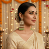 Tessara Gold-Plated Kundan Chandelier Earrings with Pista Green Beads
