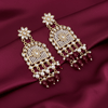 Tessara Gold-Plated Kundan Earrings with Maroon Beaded Tassels