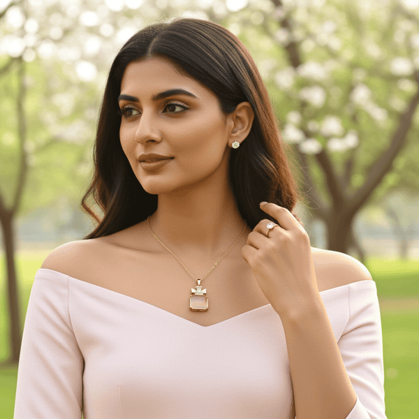 Tessara Gold-Plated Translucent Stone Bow Pendant Set