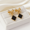 Tessara Gold-Plated Bowknot Drop Earrings with Black Square Stone