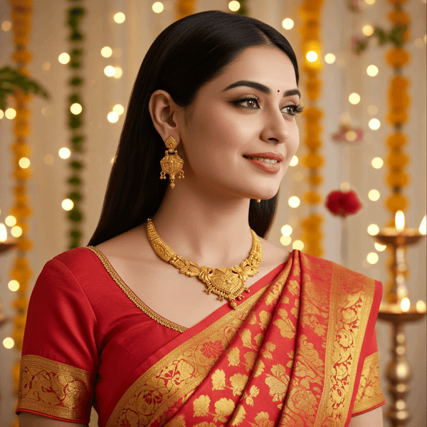 Exquisite Traditional Gold-Plated Necklace & Earrings Set – Heritage Elegance - by Tessara