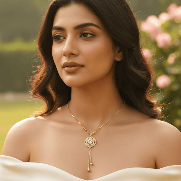 Tessara Gold-Plated Zirconia Floral & Multicolor Dangler Pendant