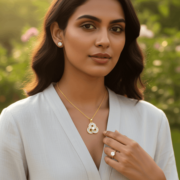 Tessara Gold-Plated Zirconia Floral & Solitaire Pendant Set