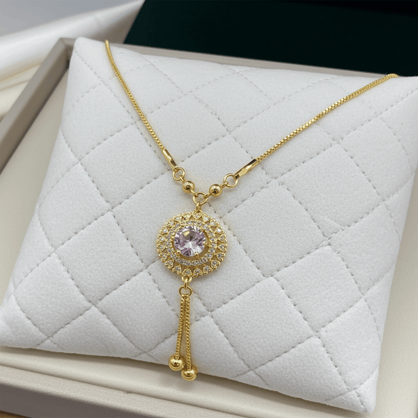 Tessara Gold-Plated Pink Stone & Zirconia Dangler Pendant