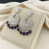 Tessara Silver-Plated Kundan Chandbali Earrings with Wine Beads
