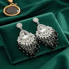 Tessara Silver-Plated Kundan Teardrop Earrings with Black Beaded Fringe