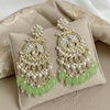 Tessara Gold-Plated Kundan & Pearl Chandbali Earrings with Pista Green Beads