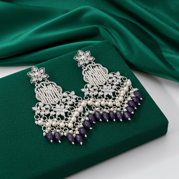 Tessara Silver Kundan Chandeliers with Purple Beads