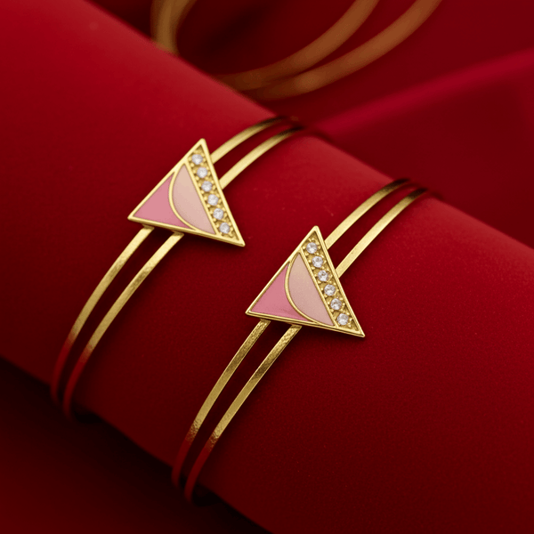 Tessara Gold-Plated Zirconia & Pink Enamel Bangle