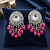 Tessara Gold-Plated Kundan Drop Earrings with Rani Pink Beaded Fringe