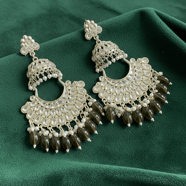 Tessara Gold-Plated Kundan Chandbali Earrings with Mehendi Green Beads