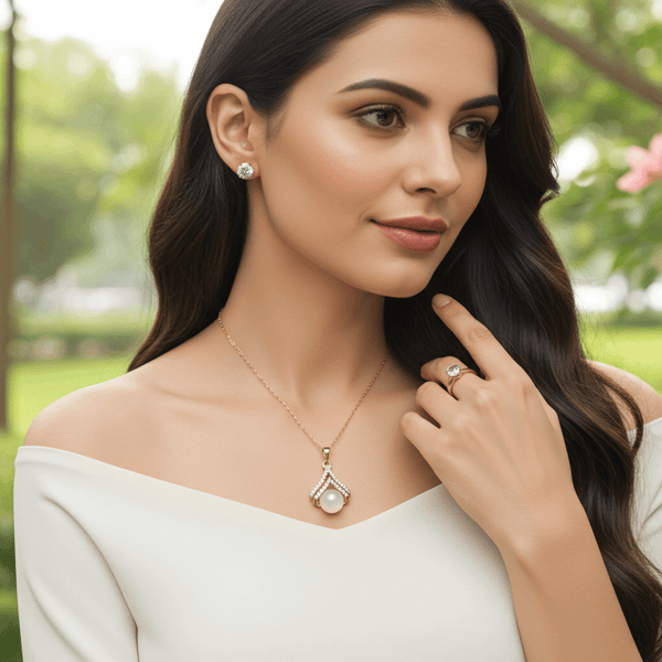 Tessara Gold-Plated Translucent Stone & Zirconia Pendant Set