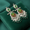 Tessara Silver-Plated Multicolor Meenakari Earrings with Green Beaded Tassels
