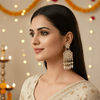 Tessara Gold-Plated Kundan Chandelier Earrings with White Pearls