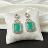 Tessara Silver-Plated Kundan Drop Earrings with Carved Sea Green Stone