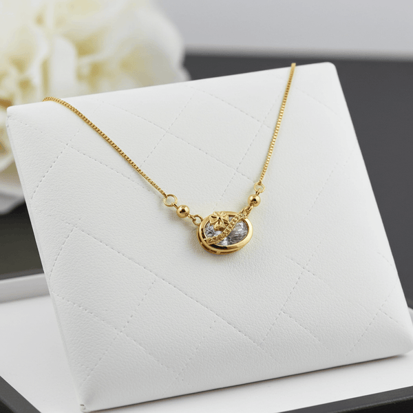 Tessara Gold-Plated White AD-Studded Clover Pendant