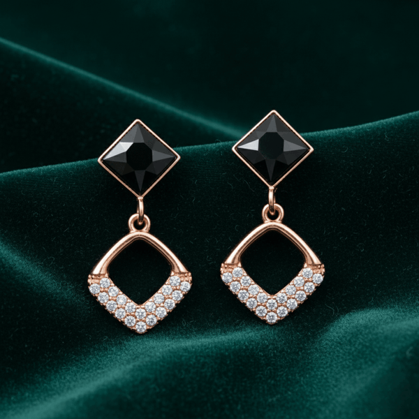 Tessara Rose Gold-Plated Black Stone & Zirconia Drop Earrings