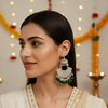 Tessara Silver-Plated Kundan Chandbali Earrings with Bottle Green Beads