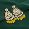 Tessara Gold-Plated Kundan & Pearl Chandbali Earrings with Yellow Beads
