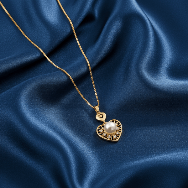 Tessara Gold-Plated White AD-Studded Pearl Heart Pendant