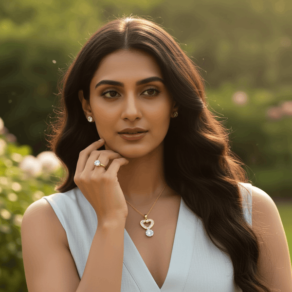 Tessara Gold-Plated Zirconia Heart & Solitaire Pendant Set