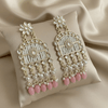 Tessara Gold-Plated Kundan Chandelier Earrings with Baby Pink Beads