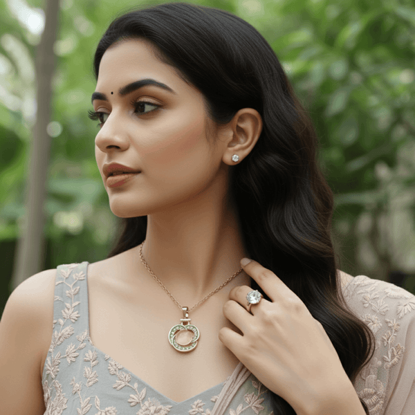 Tessara Gold-Plated Translucent Stone Floral & Solitaire Set