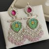 Tessara Silver-Plated Multicolor Meenakari Earrings with Onion Pink Beaded Tassels
