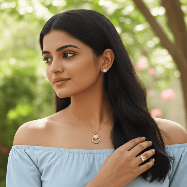 Tessara Gold-Plated Translucent Stone Heart & Zirconia Pendant Set