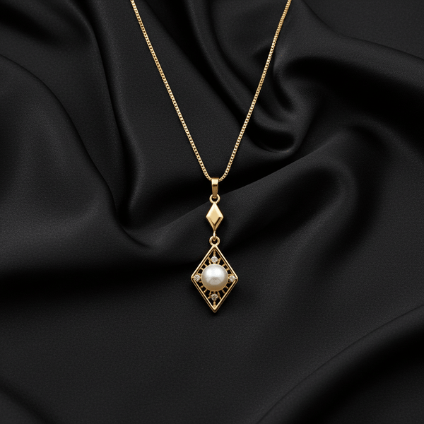 Tessara Gold-Plated White AD-Studded Geometric Pearl Pendant