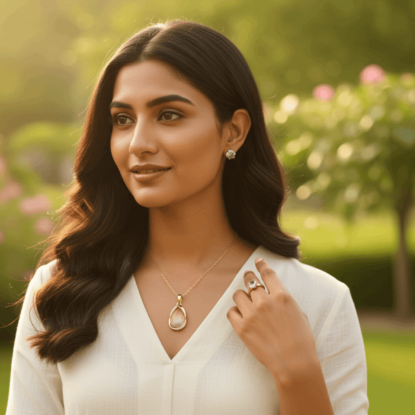 Tessara Gold-Plated Translucent Stone Teardrop Pendant Set