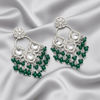 Tessara Silver-Plated Kundan Chandelier Earrings with Bottle Green Beaded Tassels