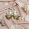 Tessara Silver-Plated Kundan Teardrop Earrings with Mehendi Green Beaded Tassels