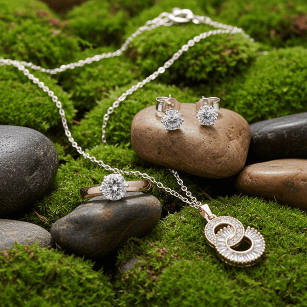 Tessara Rose Gold-Plated AD-Studded Interlocking Pendant Set with Ring