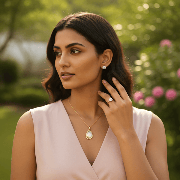 Tessara Gold-Plated Translucent Stone Teardrop Pendant Set