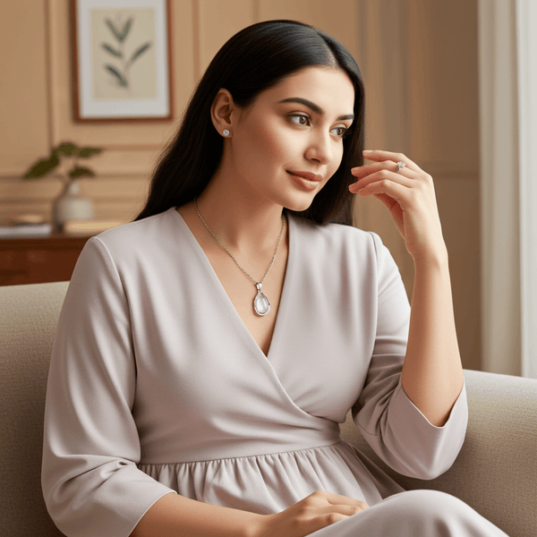 Tessara Sterling Silver Moonstone Pendant Set with Solitaire Ring