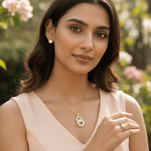 Tessara Gold-Plated Interlocked Zirconia Pendant Set